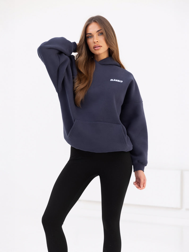 Cloud Print Oversized Hoodie - True Navy