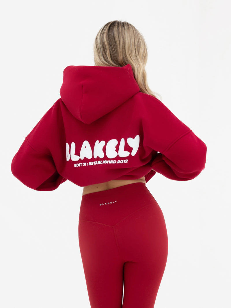 Cloud Print Oversized Hoodie - Kirschrot