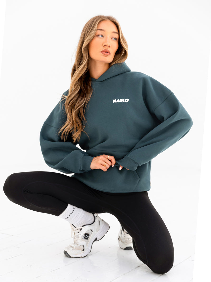 Cloud Print Oversized Hoodie - Tealgrün