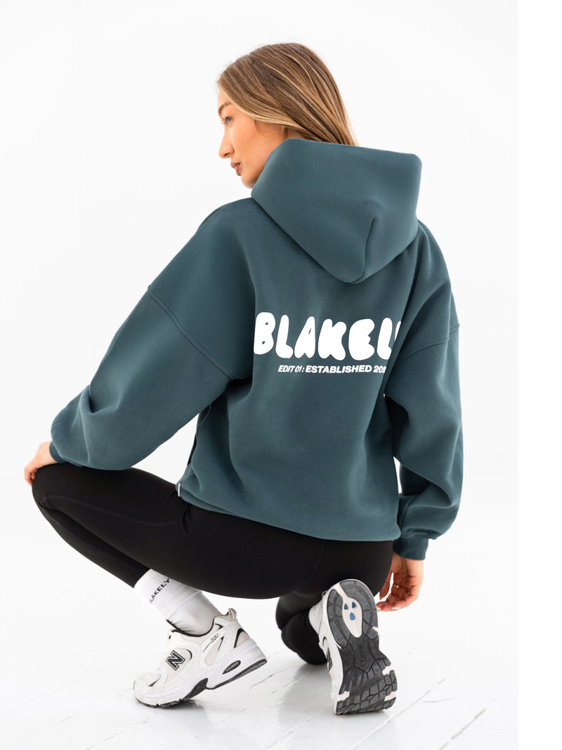 Cloud Print Oversized Hoodie - Tealgrün