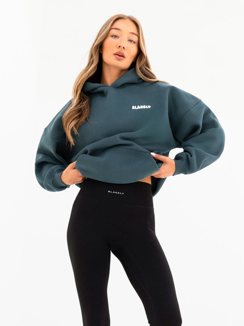 Cloud Print Oversized Hoodie - Tealgrün