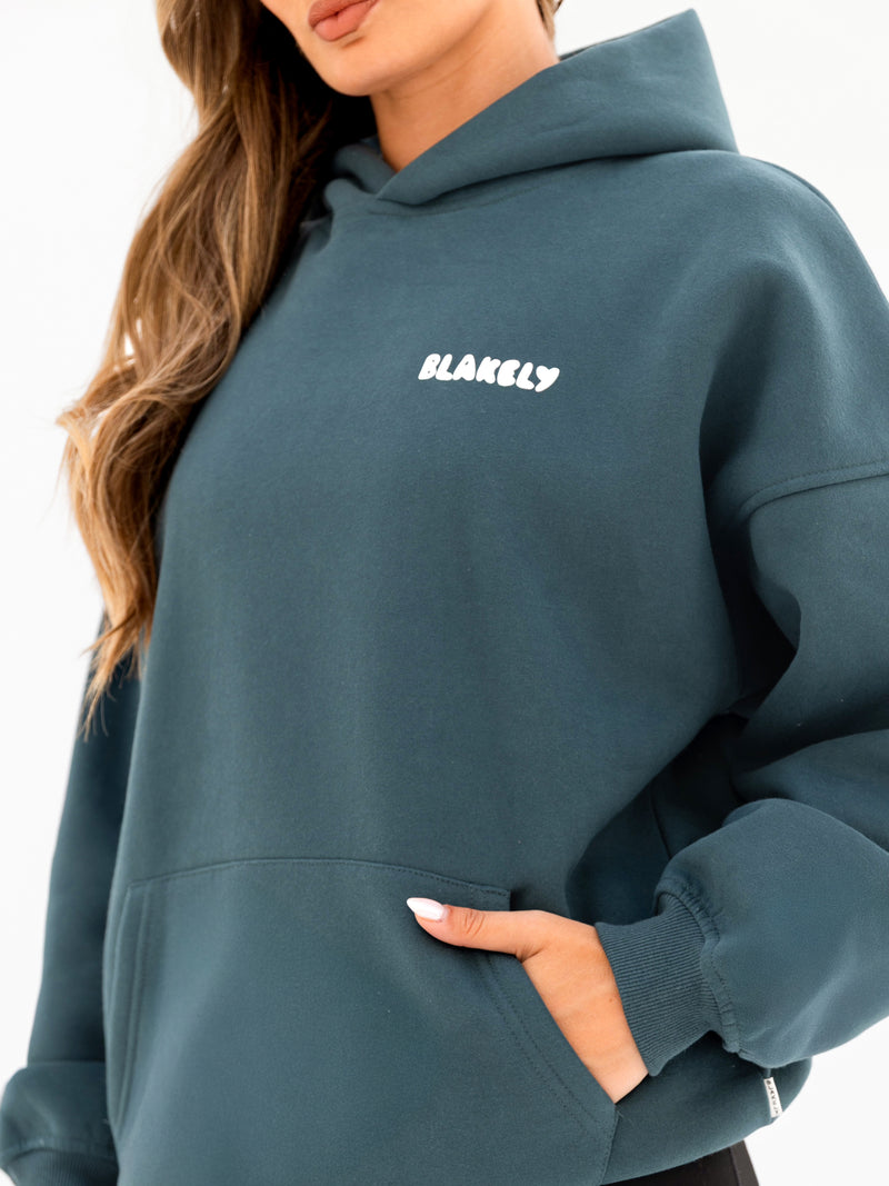Cloud Print Oversized Hoodie - Tealgrün