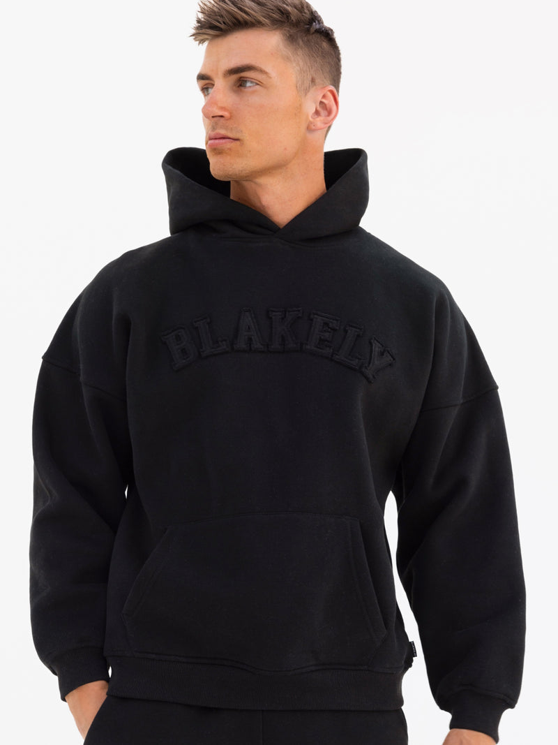 Tonal Varsity Relaxed Hoodie - Black
