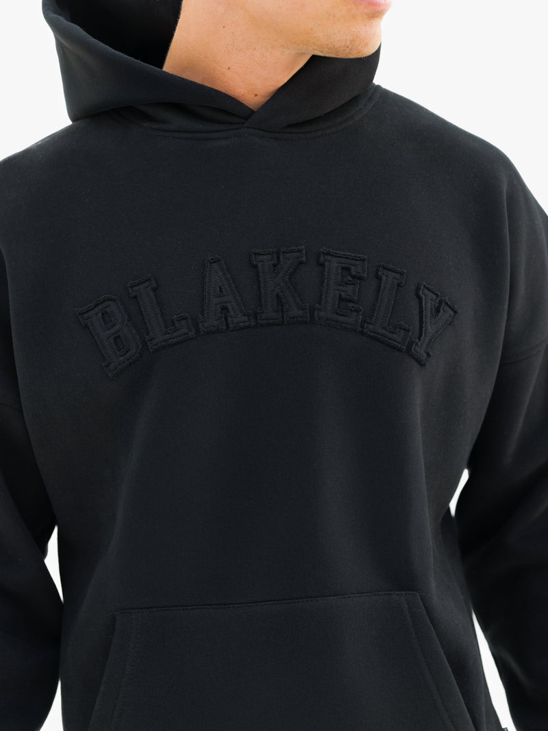 Tonal Varsity Relaxed Hoodie - Black