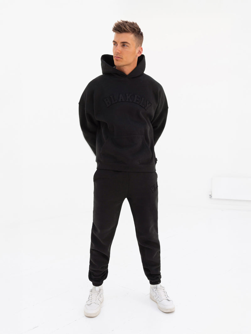 Tonal Varsity Relaxed Hoodie - Black