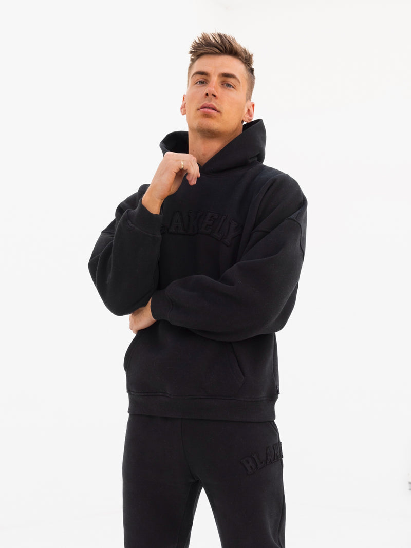 Tonal Varsity Relaxed Hoodie - Black