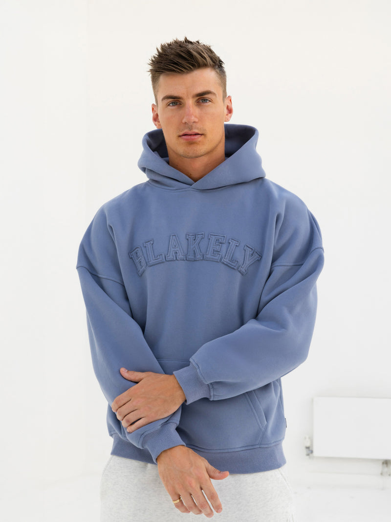 Tonal Varsity Relaxed Hoodie - Granite Blue