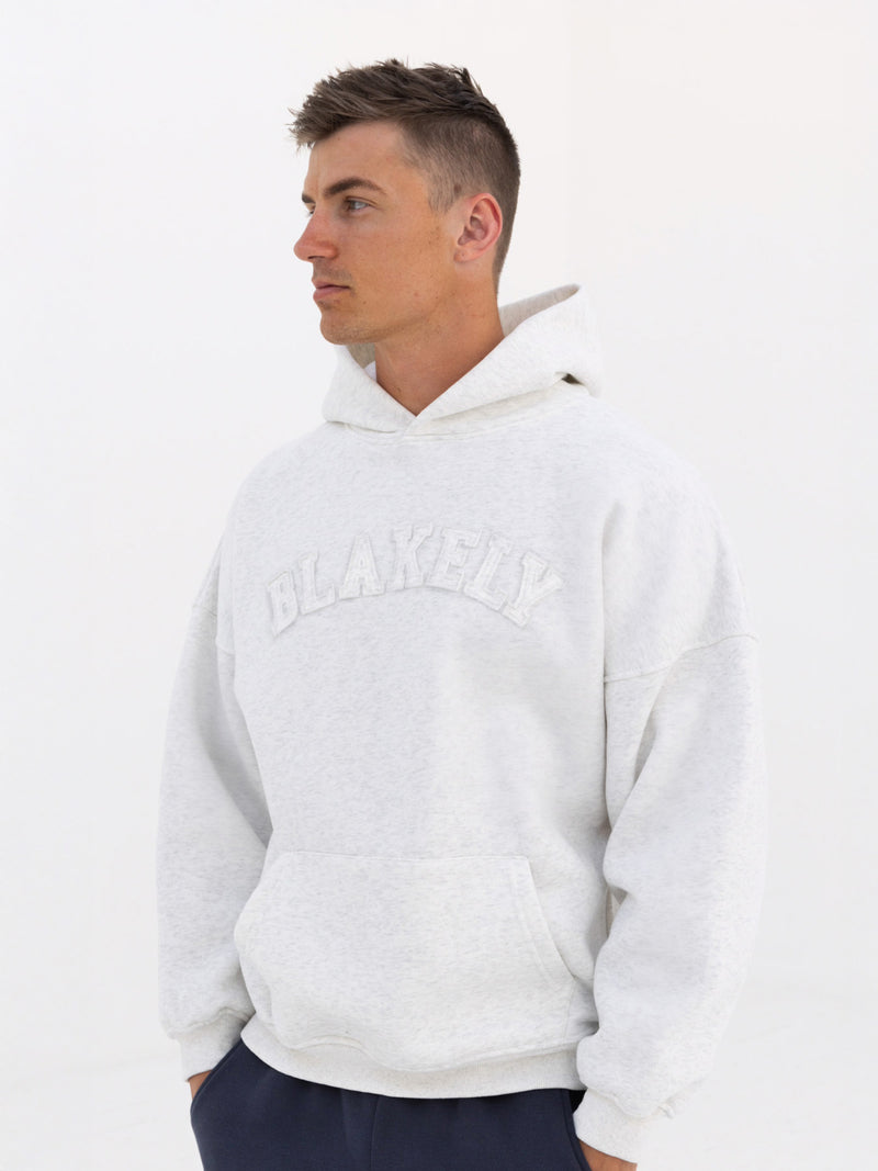 Tonal Varsity Relaxed Hoodie - Marl White