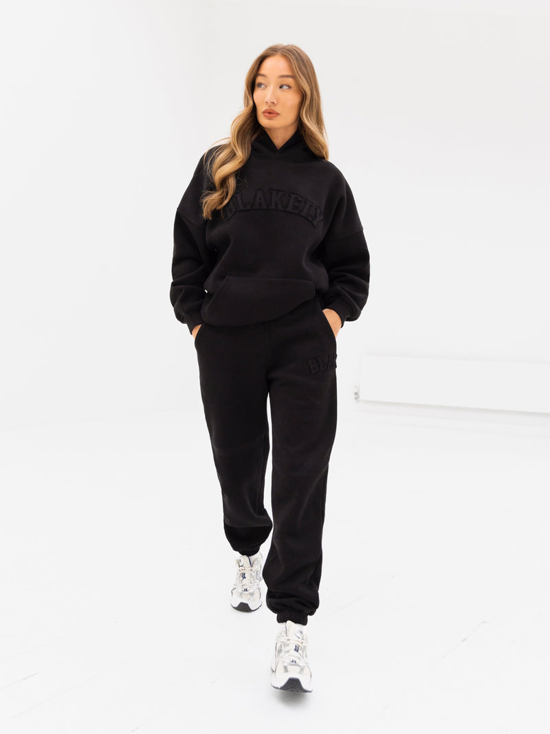 Tonal Varsity Oversized Hoodie - Black