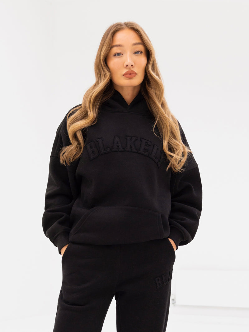 Tonal Varsity Oversized Hoodie - Black