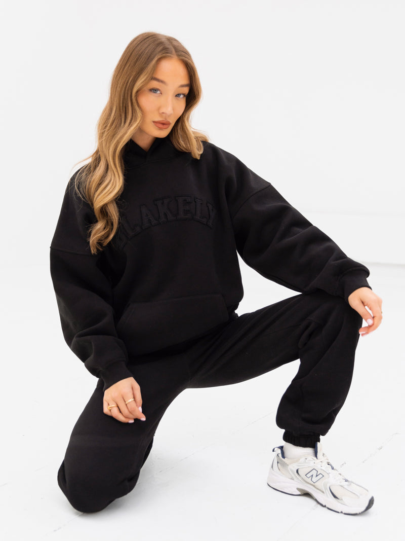 Tonal Varsity Oversized Hoodie - Black