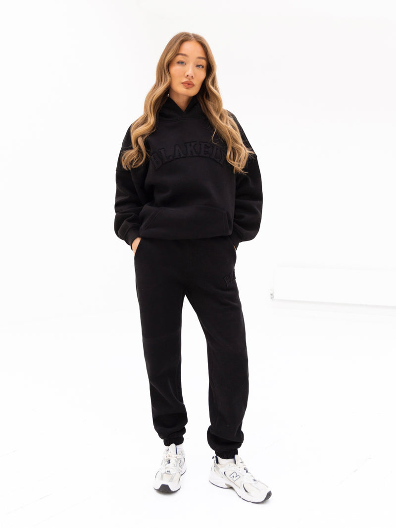 Tonal Varsity Oversized Hoodie - Black