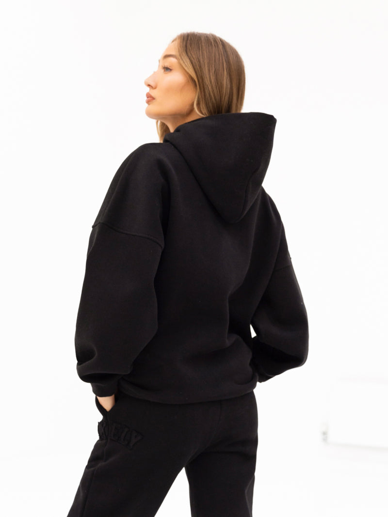 Tonal Varsity Oversized Hoodie - Black