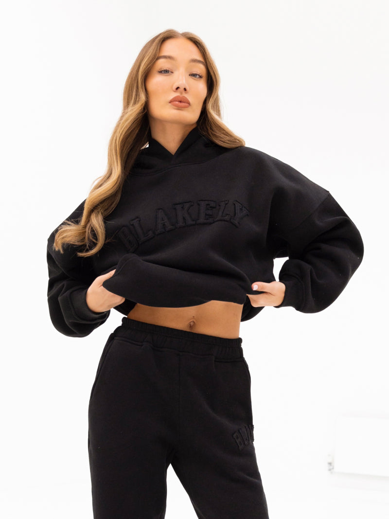 Tonal Varsity Oversized Hoodie - Black