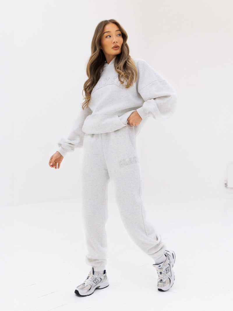 Tonal Varsity Oversized Hoodie - Marl White