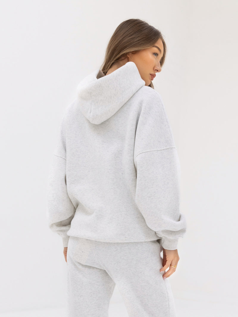 Tonal Varsity Oversized Hoodie - Marl White