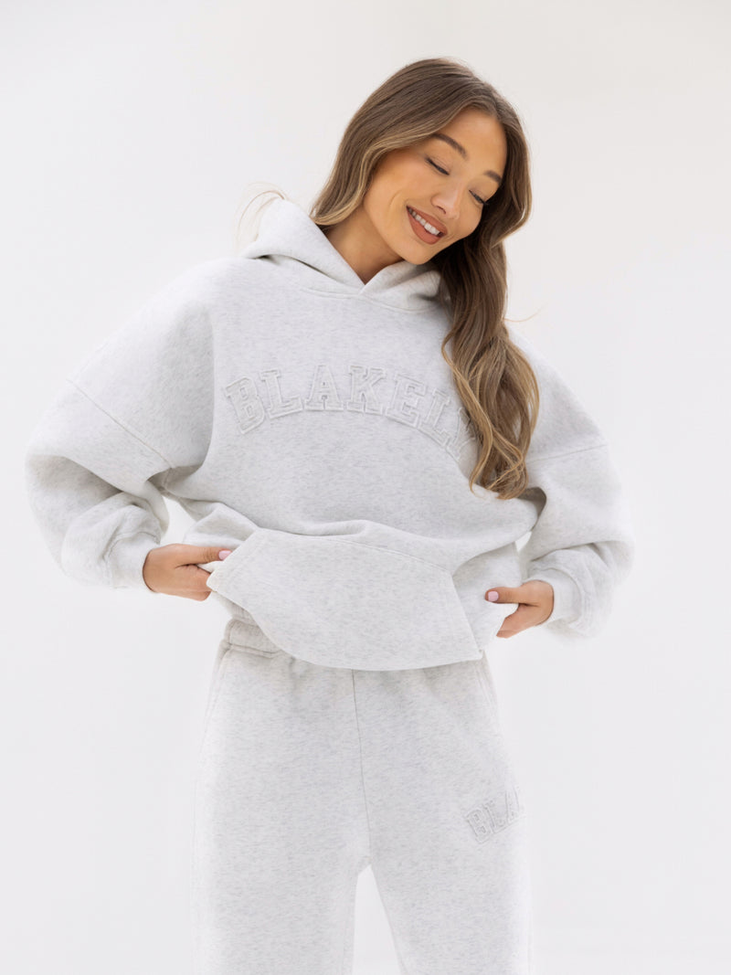 Tonal Varsity Oversized Hoodie - Marl White