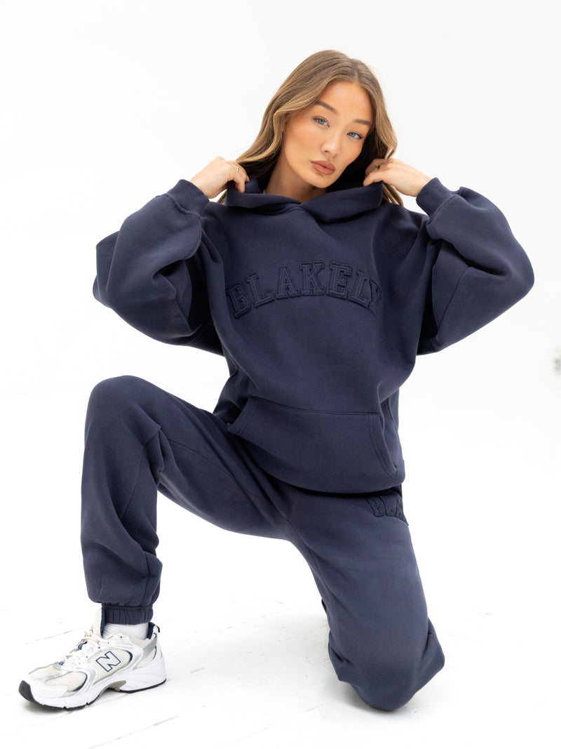 Tonal Varsity Oversized Hoodie - True Navy