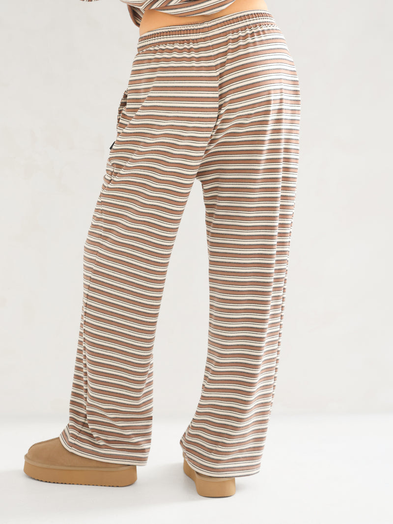 Sadie Stripe Wide Leg Trousers - Tan Stripe