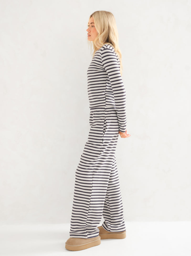 Sadie Stripe Wide Leg Trousers - Antraciet Met Streep