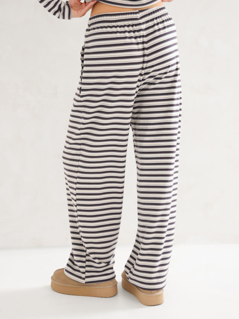 Sadie Stripe Wide Leg Trousers - Antraciet Met Streep