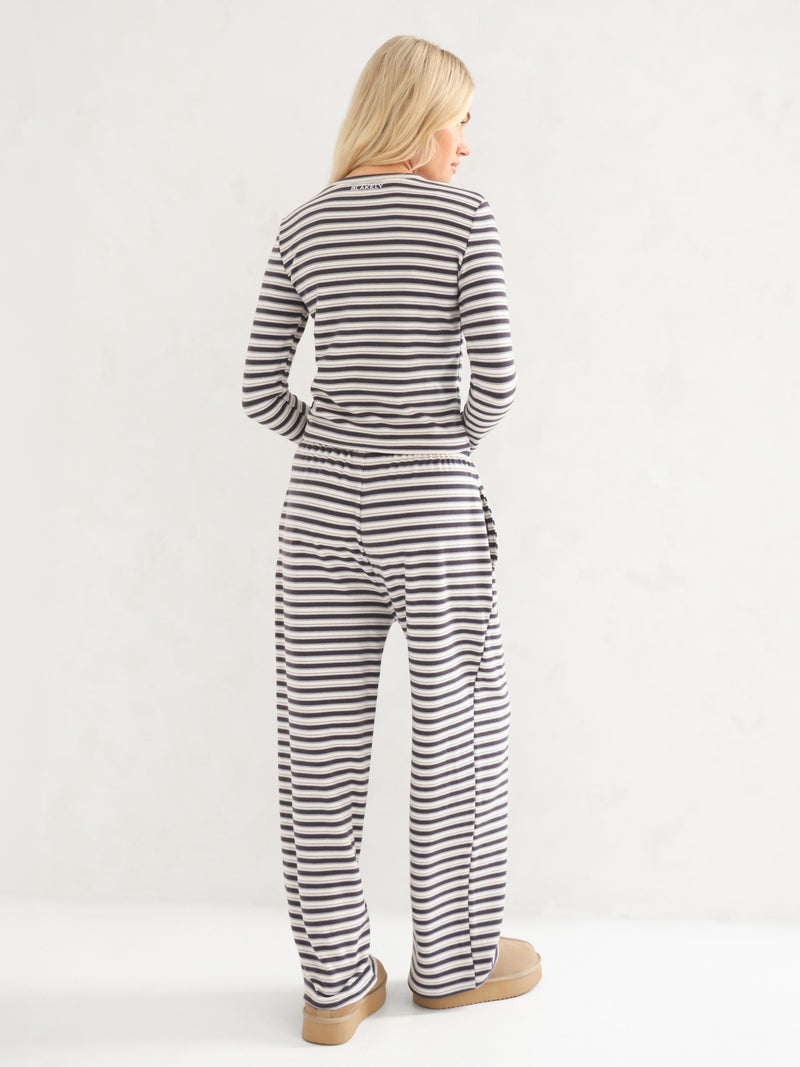 Sadie Stripe Wide Leg Trousers - Antraciet Met Streep