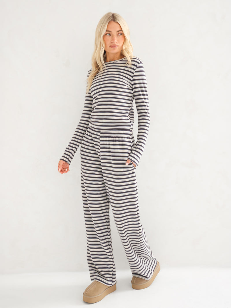 Sadie Stripe Wide Leg Trousers - Antraciet Met Streep