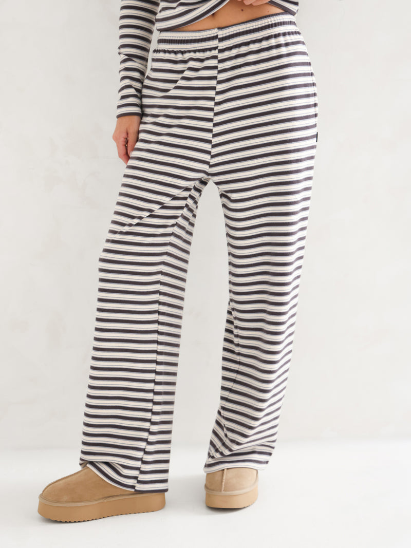 Sadie Stripe Wide Leg Trousers - Antraciet Met Streep