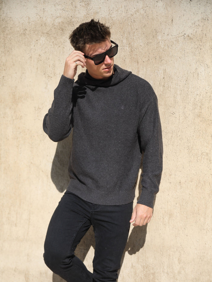 Huxley Knitted Hoodie - Charcoal