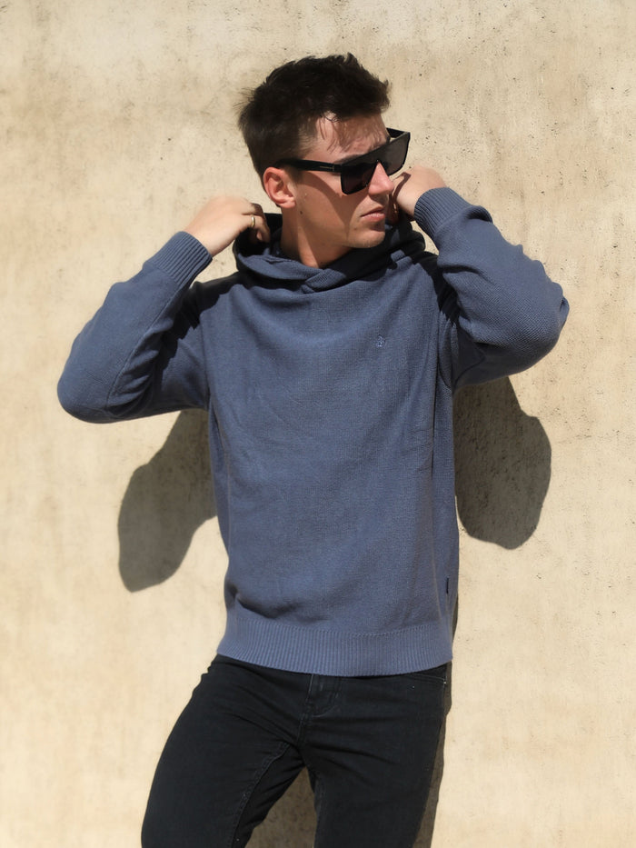 Huxley Knitted Hoodie - Utility Blue