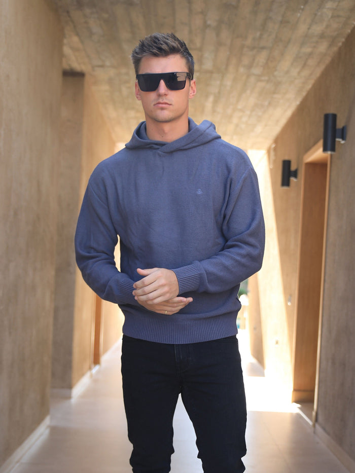 Huxley Knitted Hoodie - Utility Blue