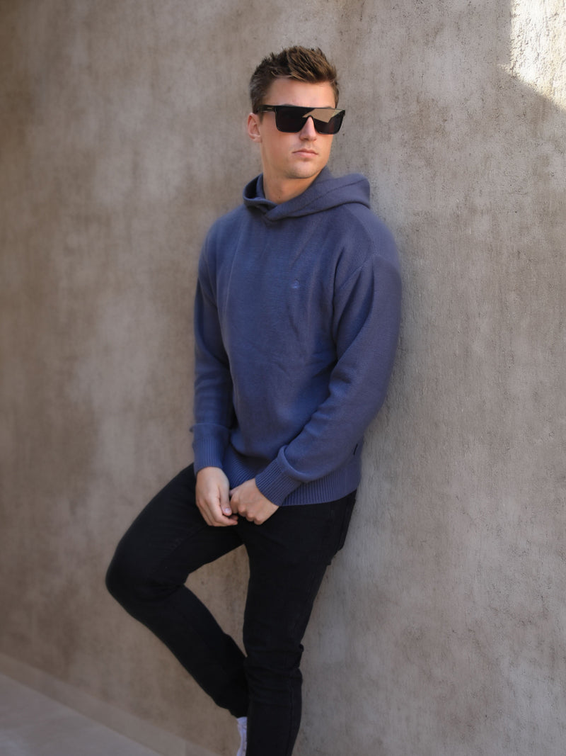 Huxley Knitted Hoodie - Utility Blue