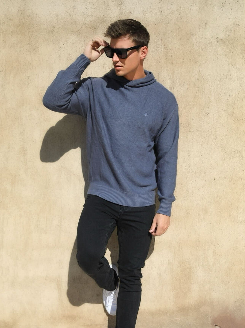 Huxley Knitted Hoodie - Utility Blue