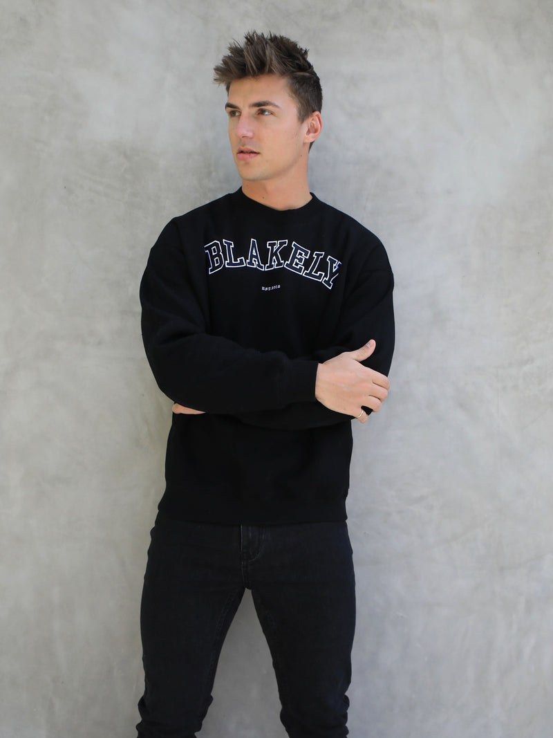 Varsity Relaxed Jumper - Black