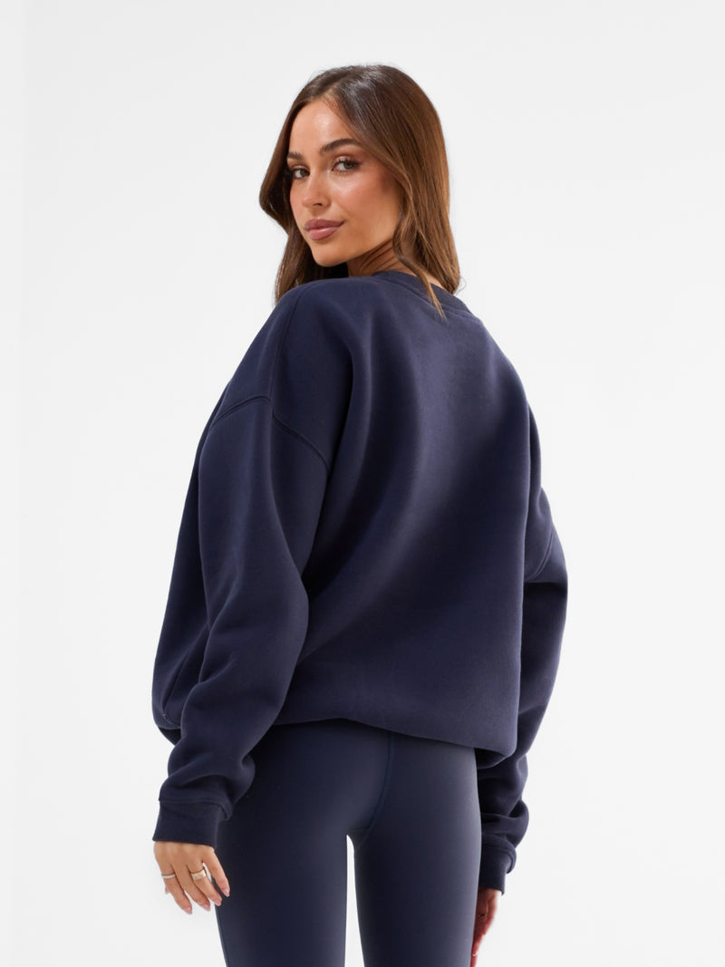 Varsity Oversized Jumper - Echtes Marineblau und Vintage-Rosa
