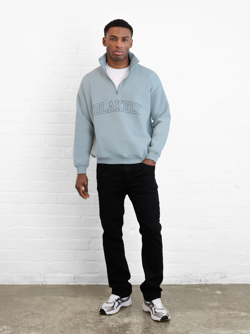 Outline Varsity 1/4 Zip Up Jumper - Mineralblau