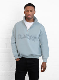 Outline Varsity 1/4 Zip Up Jumper - Mineralblau