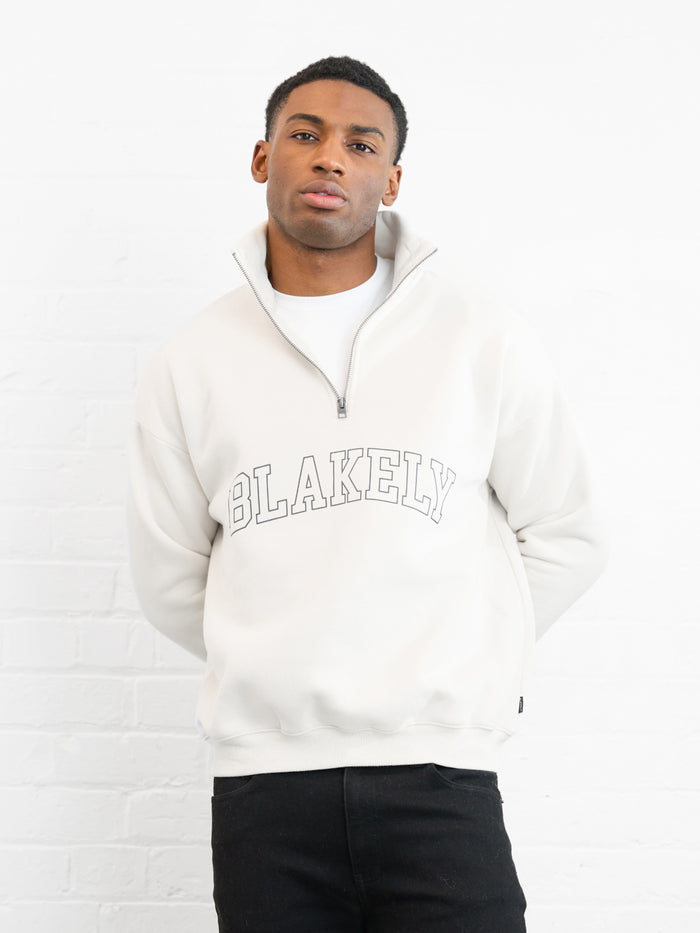 Outline Varsity 1/4 Zip Up Jumper - Chalk
