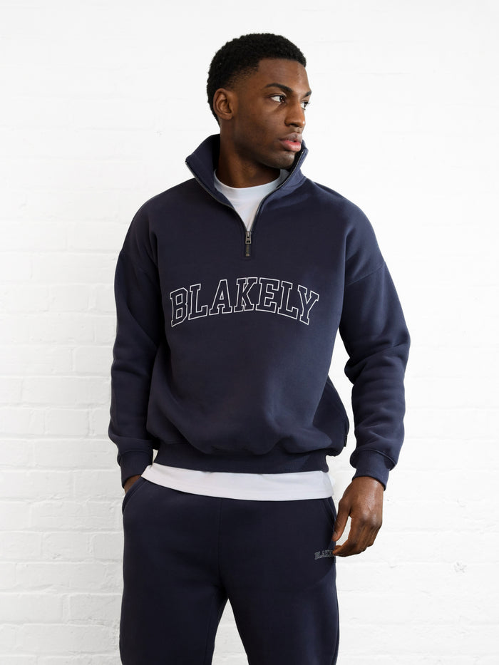 Outline Varsity 1/4 Zip Up Jumper - True Navy