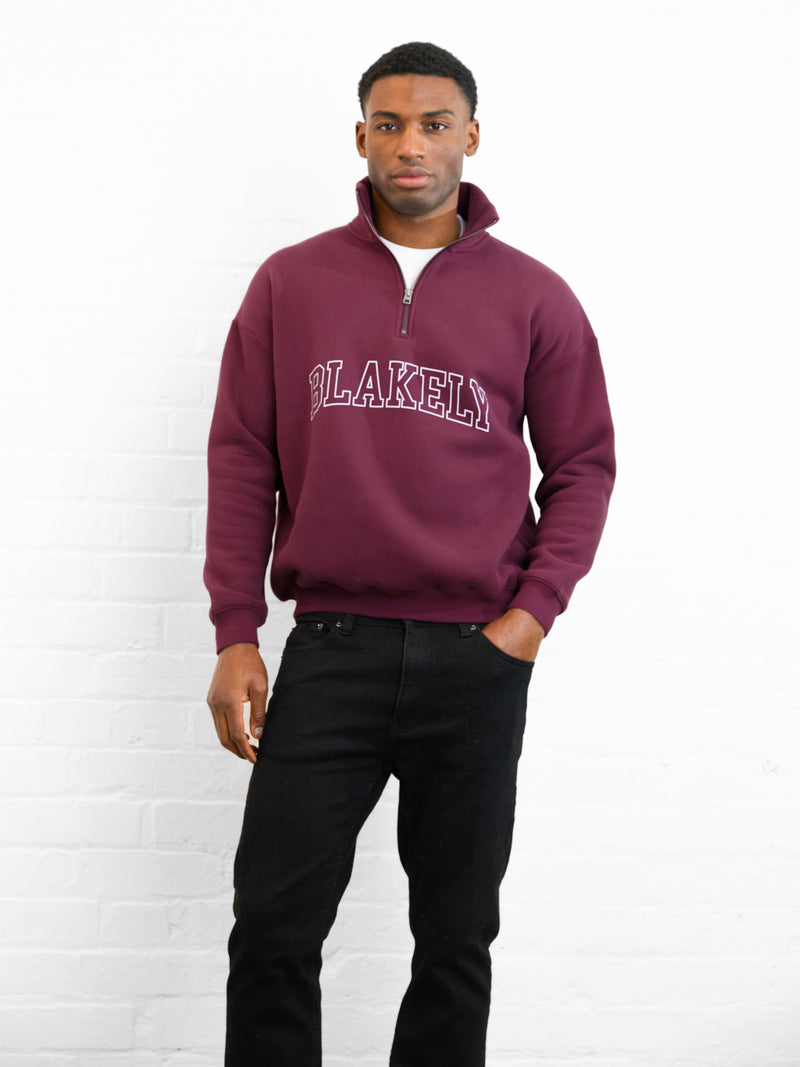 Outline Varsity 1/4 Zip Up Jumper - Alter Burgunder