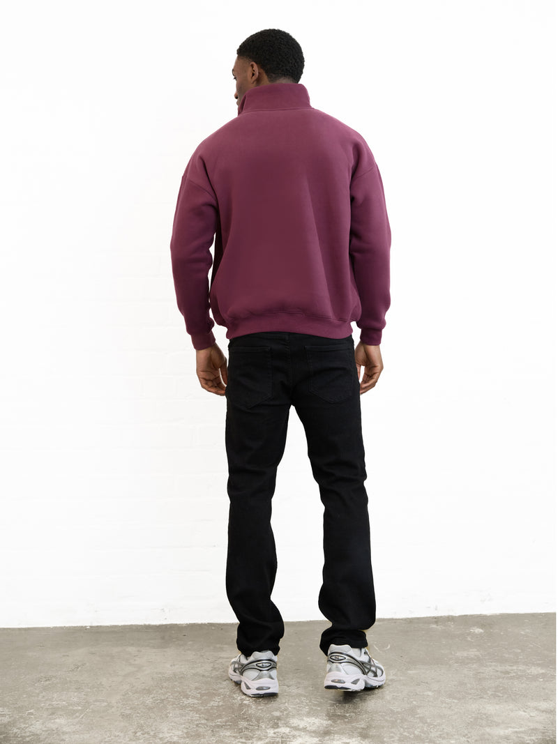Outline Varsity 1/4 Zip Up Jumper - Alter Burgunder