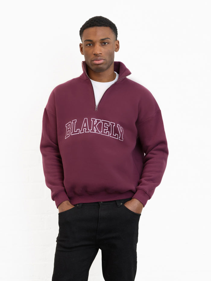 Outline Varsity 1/4 Zip Up Jumper - Old Burgundy