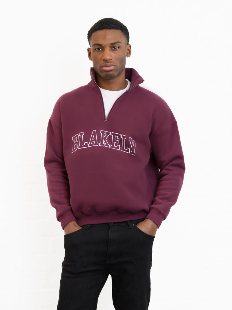 Outline Varsity 1/4 Zip Up Jumper - Alter Burgunder