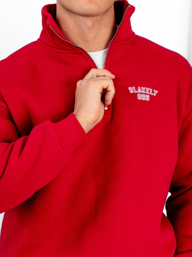 Miles Relaxed 1/4 Zip Jumper - Red