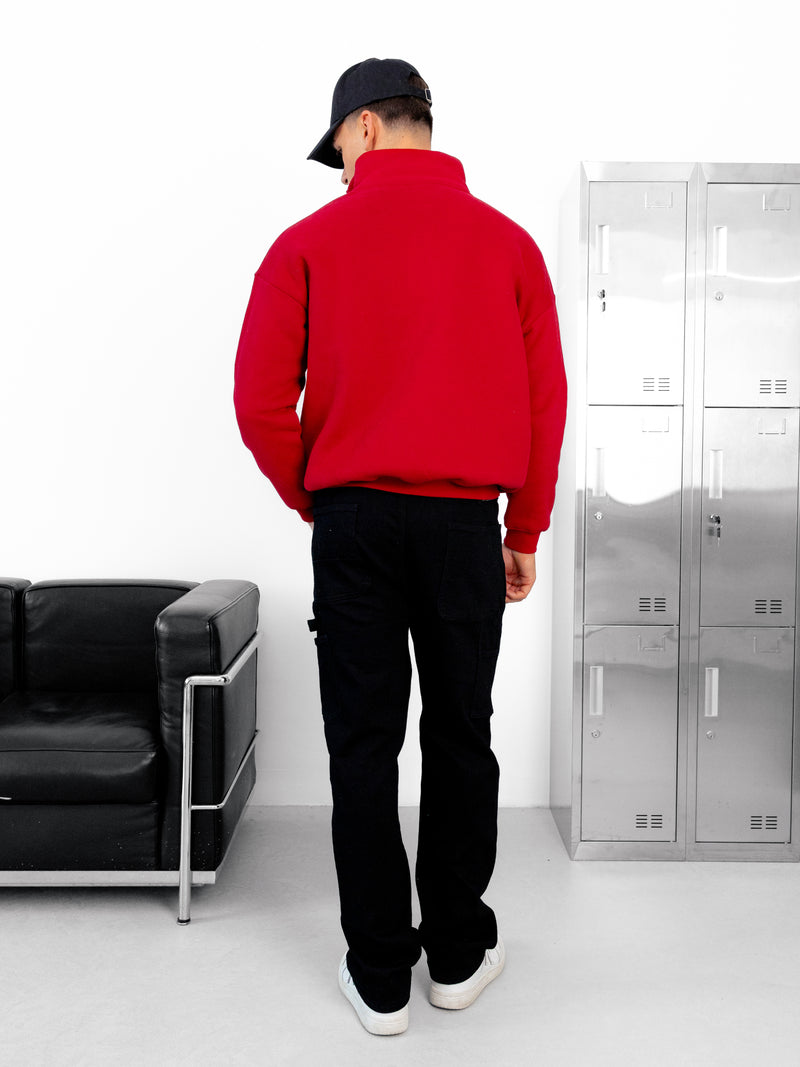 Miles Relaxed 1/4 Zip Jumper - Red