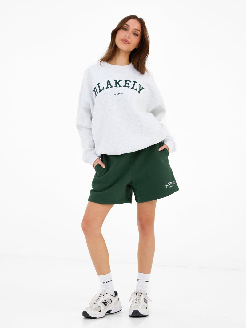 Varsity Oversized Jumper - Mergelweiß & Dunkelgrün