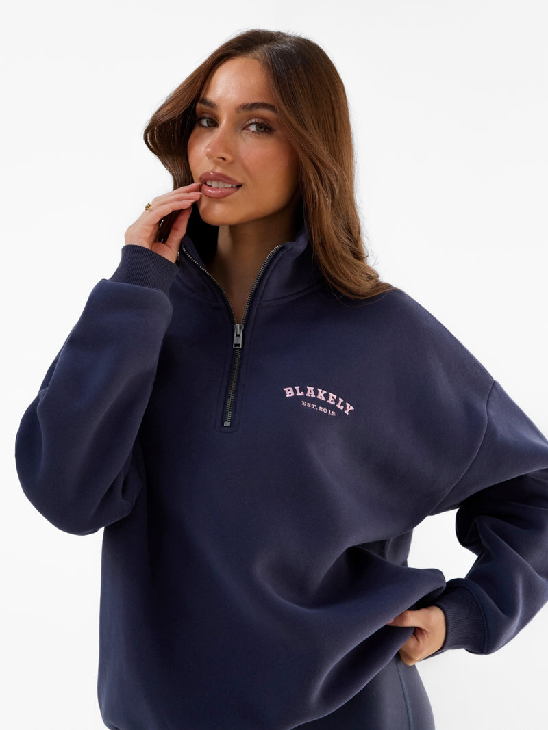Heritage 1/4 Zip Jumper - Echt marineblauw en vintage roze