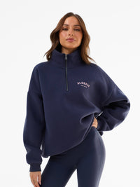 Heritage 1/4 Zip Jumper - Echtes Marineblau und Vintage-Rosa