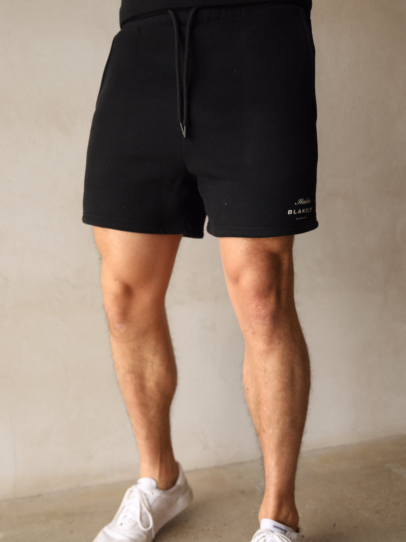 Italia Relaxed Jogger Shorts - Black