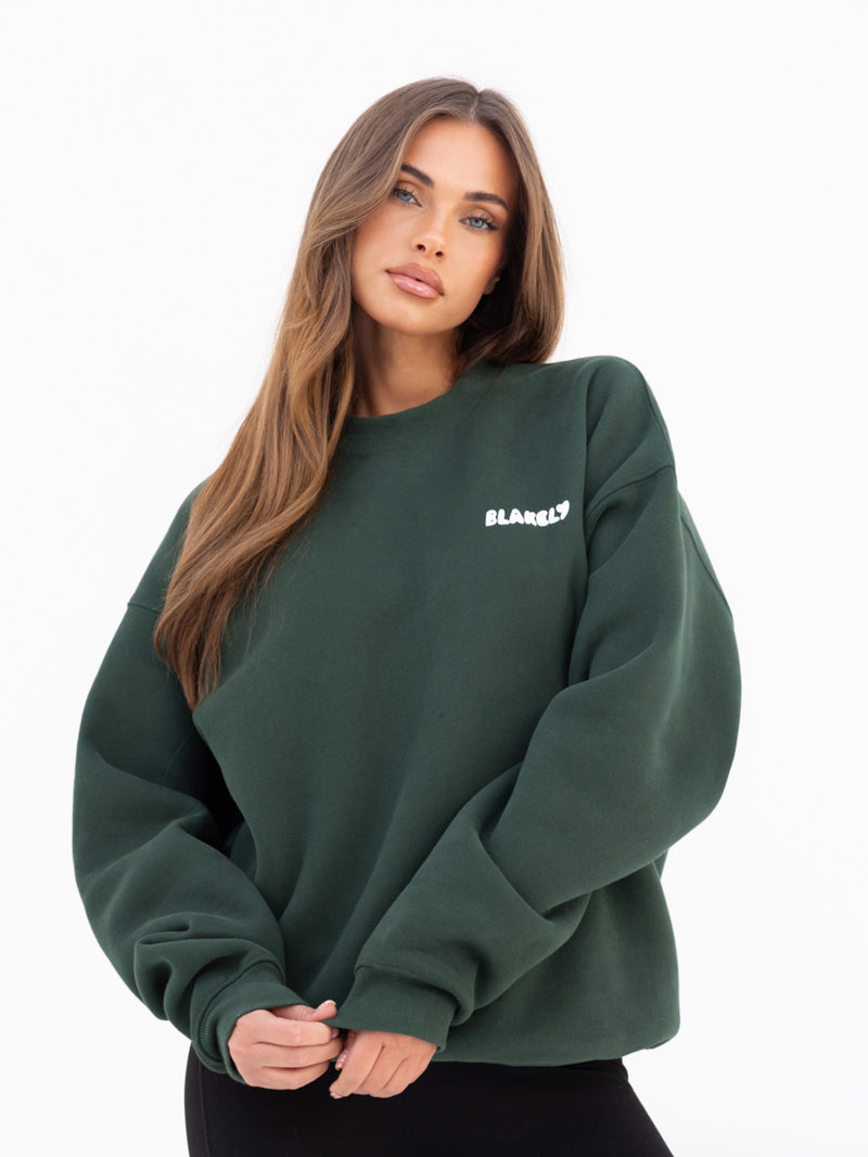 Cloud Print Oversized Jumper - Forest Green